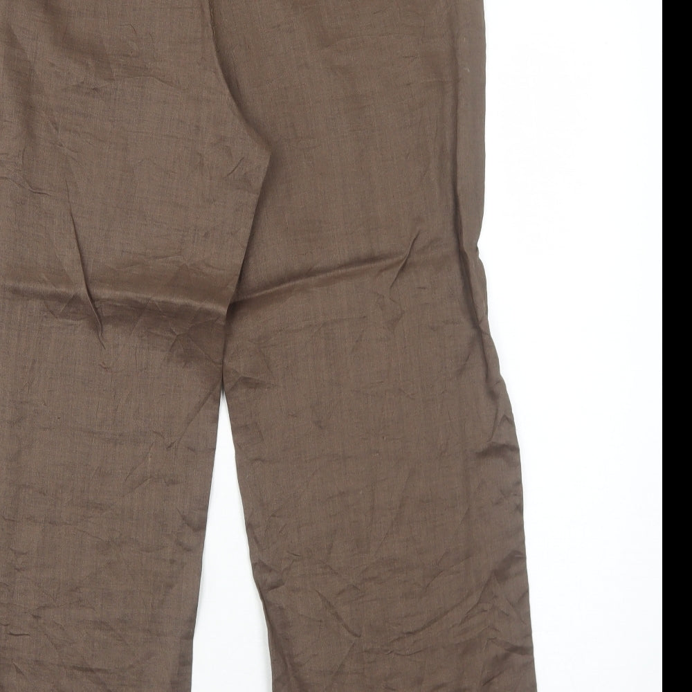 Fran June Womens Brown Floral Linen Trousers Size L Regular Zip