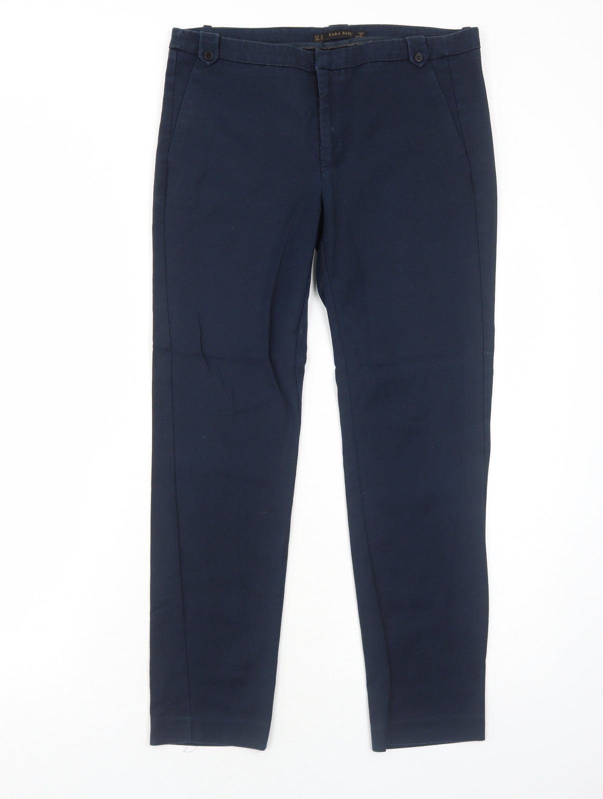 Zara Womens Blue Cotton Chino Trousers Size 10 Regular Zip