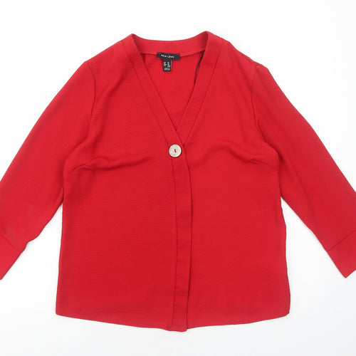 New Look Womens Red Polyester Basic Blouse Size 14 V-Neck