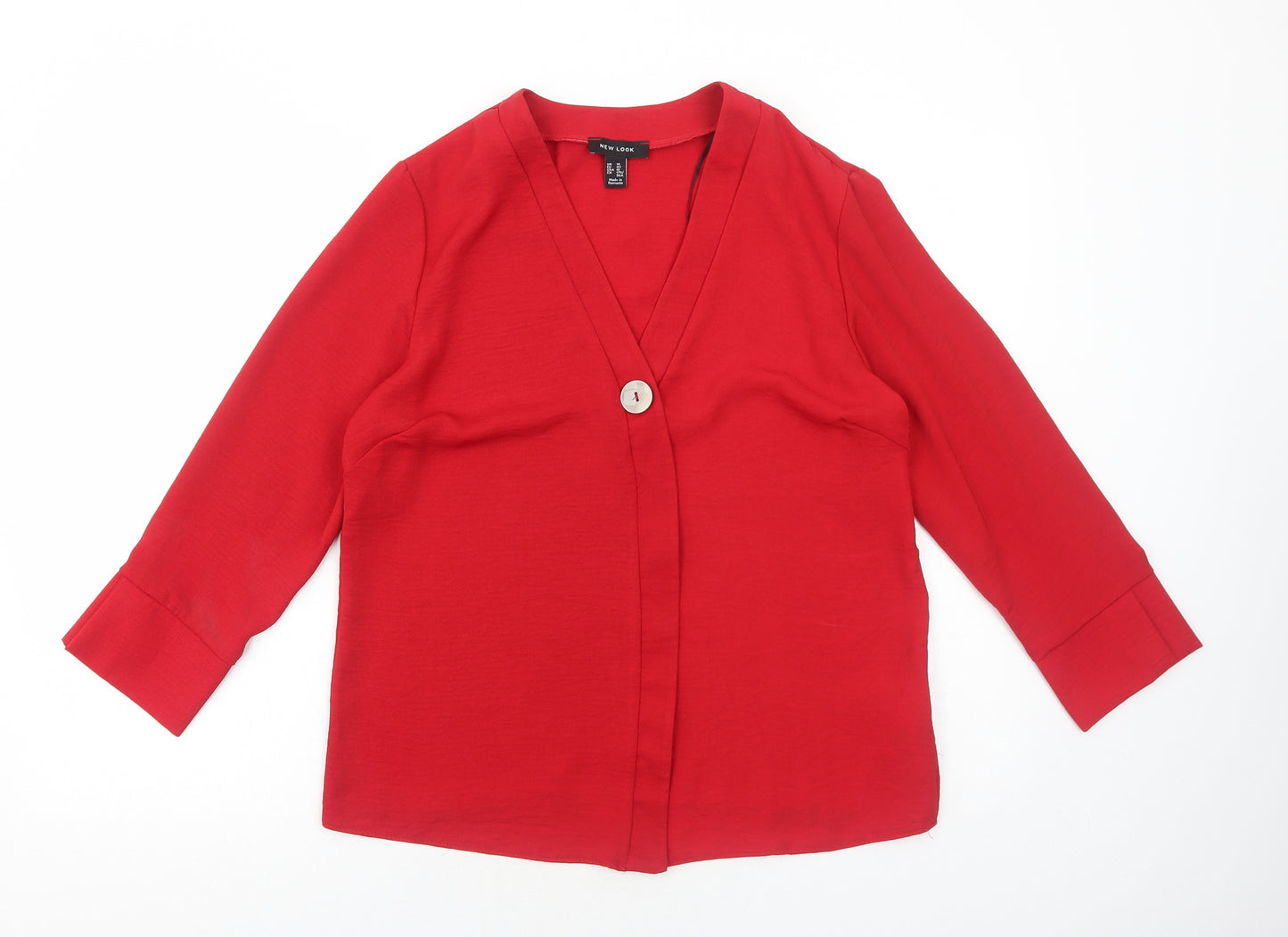 New Look Womens Red Polyester Basic Blouse Size 14 V-Neck