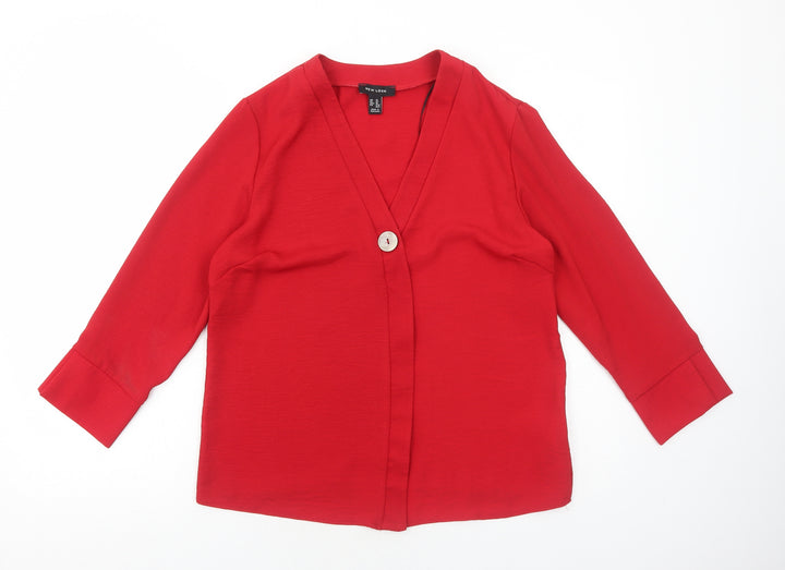 New Look Womens Red Polyester Basic Blouse Size 14 V-Neck