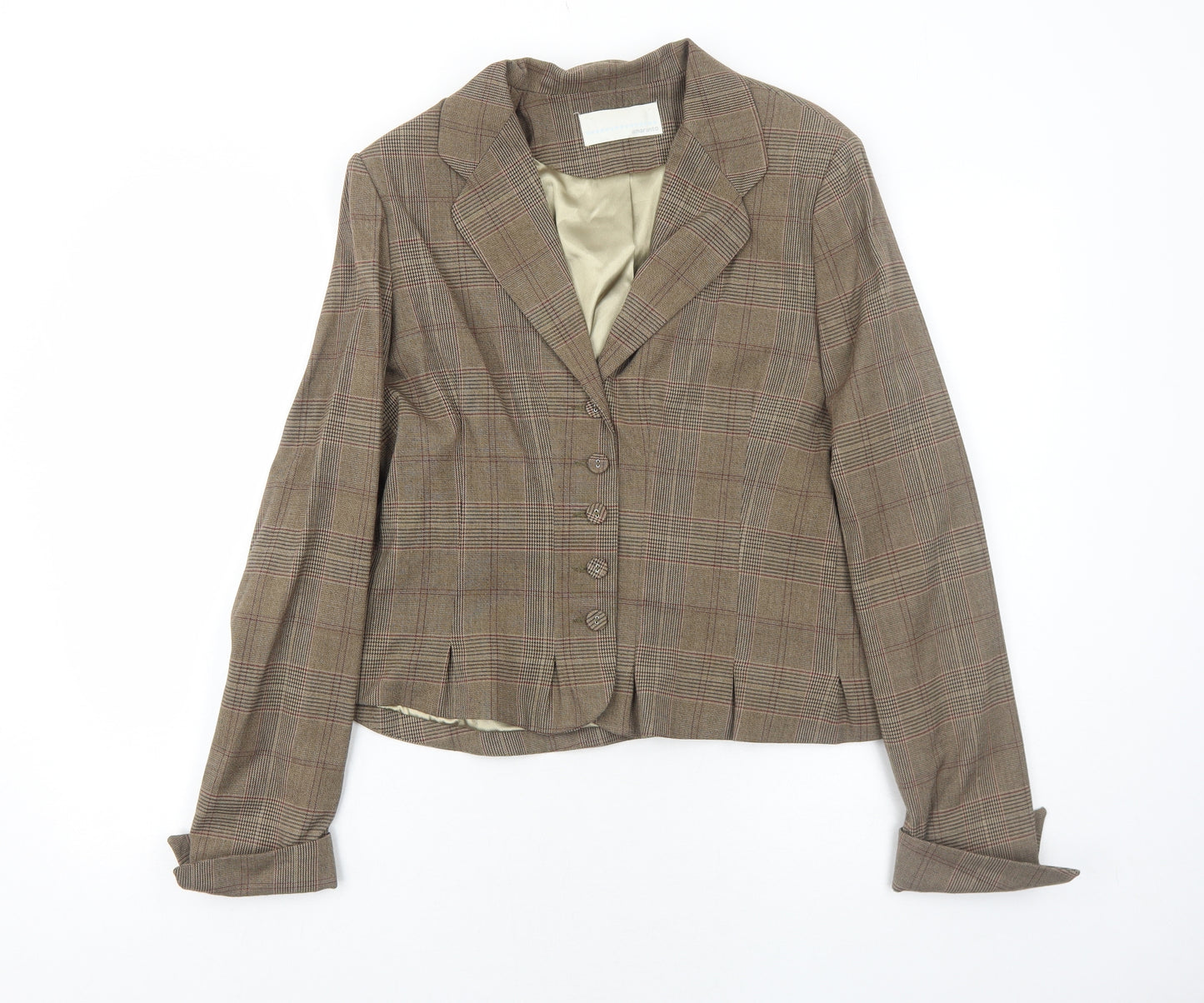 AMARANTO Womens Brown Plaid Jacket Blazer Size 18 Button