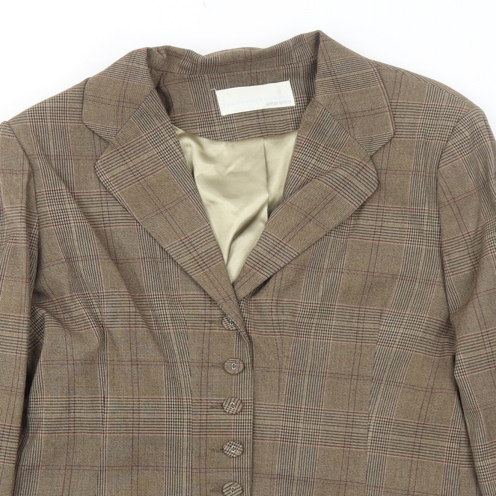 AMARANTO Womens Brown Plaid Jacket Blazer Size 18 Button