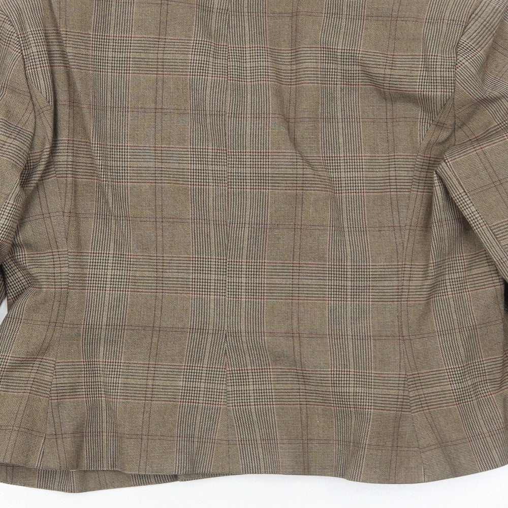 AMARANTO Womens Brown Plaid Jacket Blazer Size 18 Button