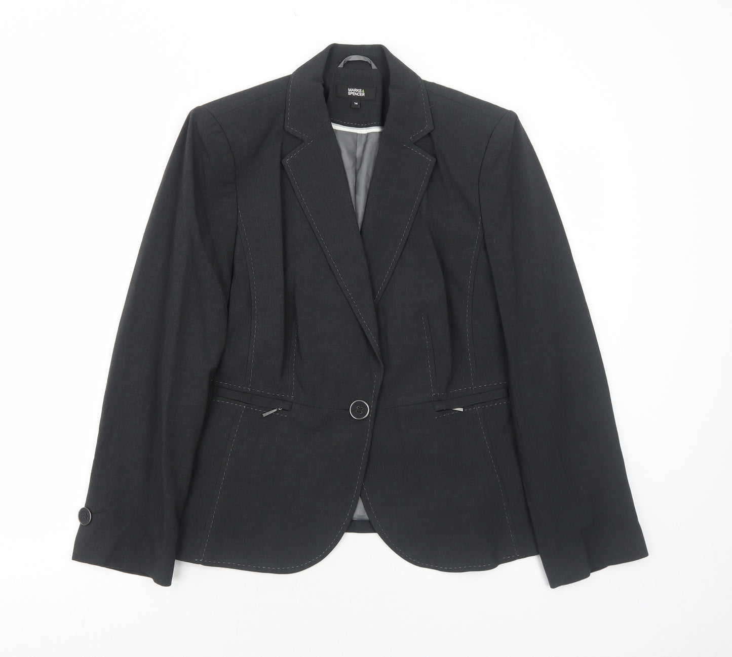 Marks and Spencer Womens Grey Polyester Jacket Blazer Size 14