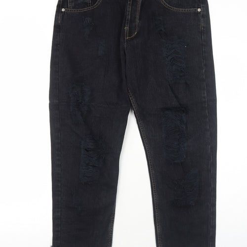 Egg Family Womens Blue Cotton Straight Jeans Size 14 Regular Button