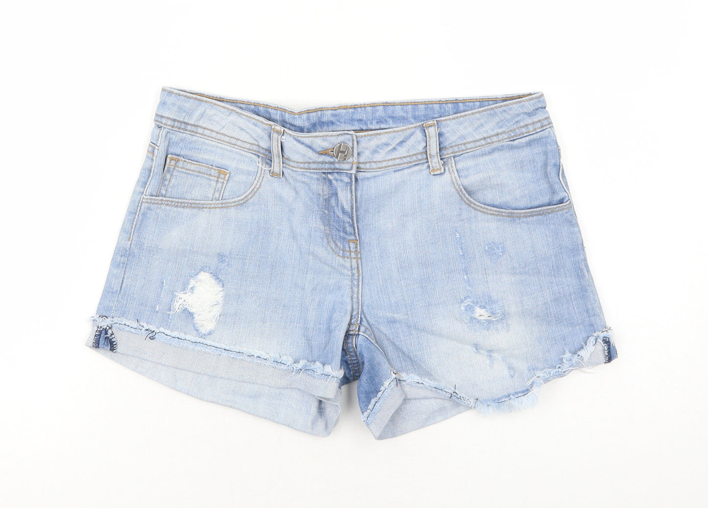 Henry Holland Womens Blue Cotton Cut-Off Shorts Size 8 Regular Zip
