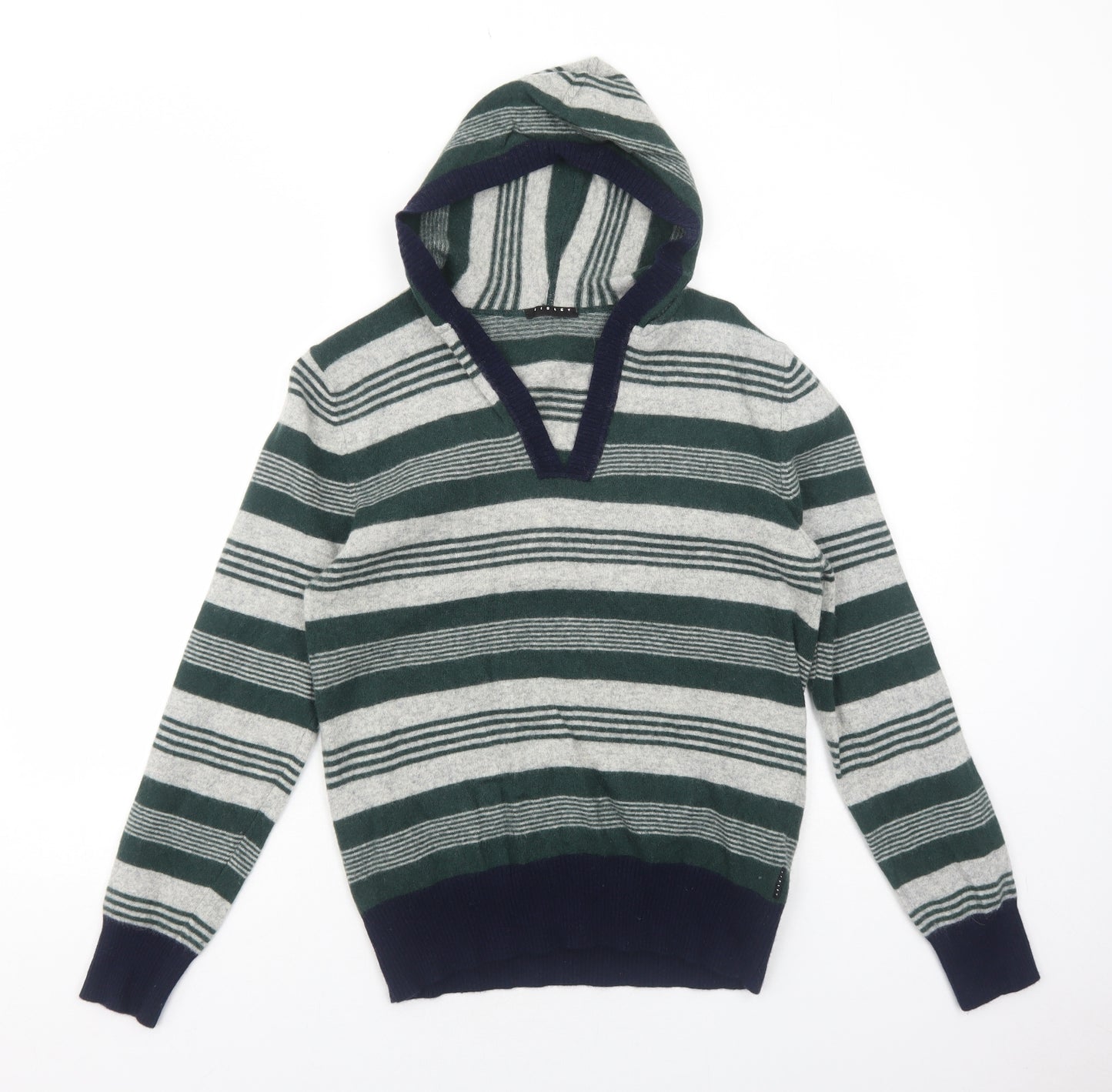 Sisley Womens Green Striped Polyamide Pullover Hoodie Size M Pullover