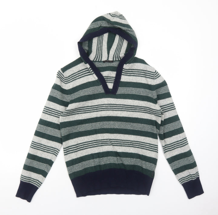 Sisley Womens Green Striped Polyamide Pullover Hoodie Size M Pullover