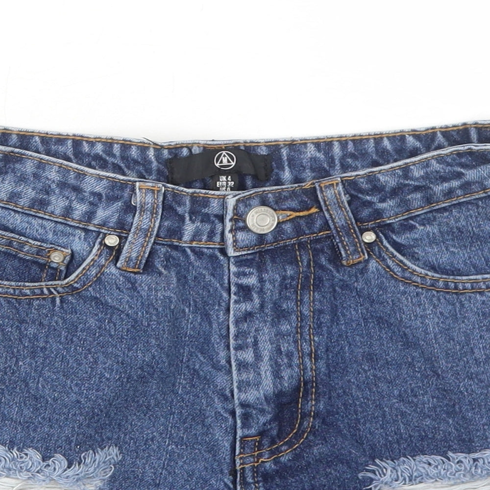 Missguided Womens Blue Cotton Cut-Off Shorts Size 4 Regular Zip