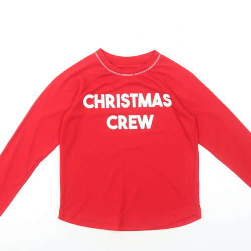 Matalan Boys Red Polyester Basic T-Shirt Size 8-9 Years Round Neck Pullover - Christmas Crew