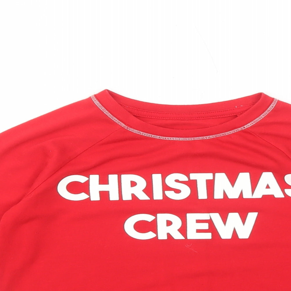 Matalan Boys Red Polyester Basic T-Shirt Size 8-9 Years Round Neck Pullover - Christmas Crew
