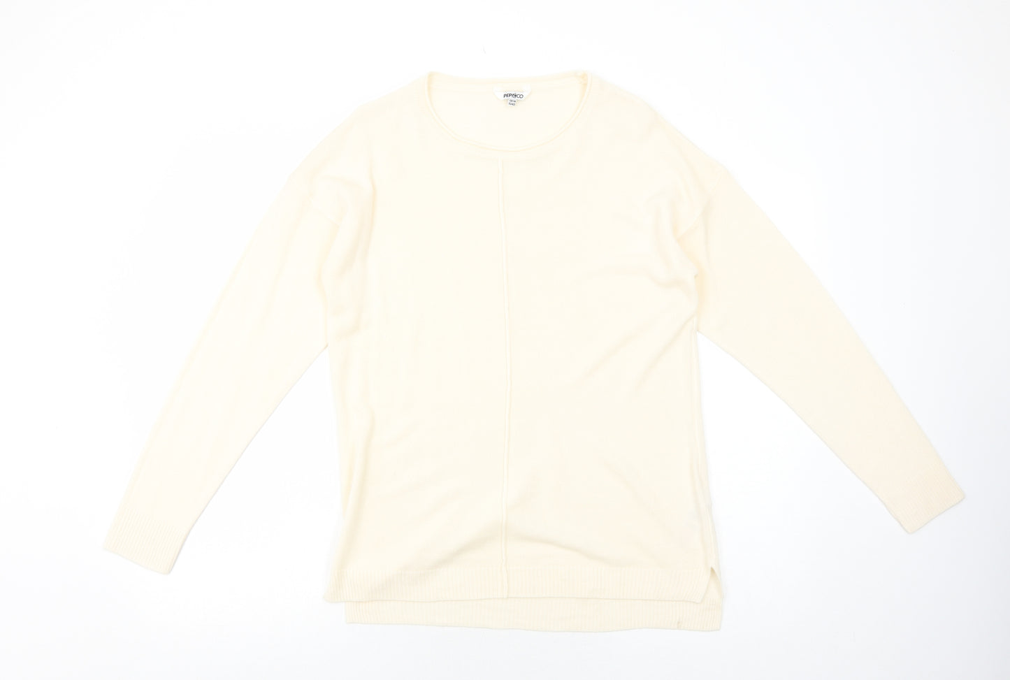 PEP&CO Womens Ivory Round Neck Acrylic Pullover Jumper Size 14