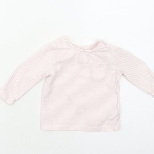 NEXT Girls Pink Striped Cotton Pullover T-Shirt Size 3-6 Months Boat Neck Button