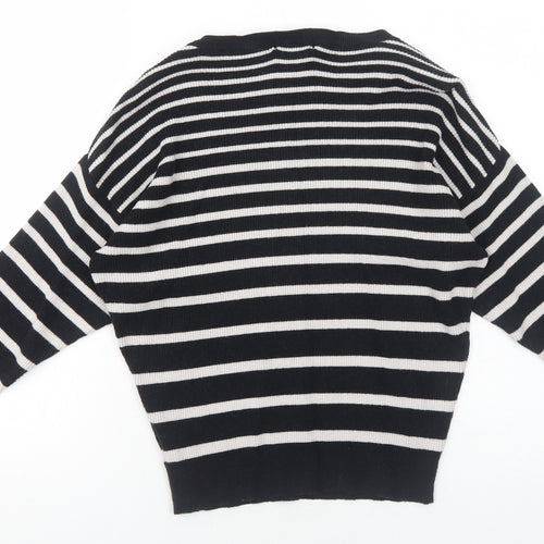 F&F Womens Black Round Neck Striped Viscose Pullover Jumper Size 12