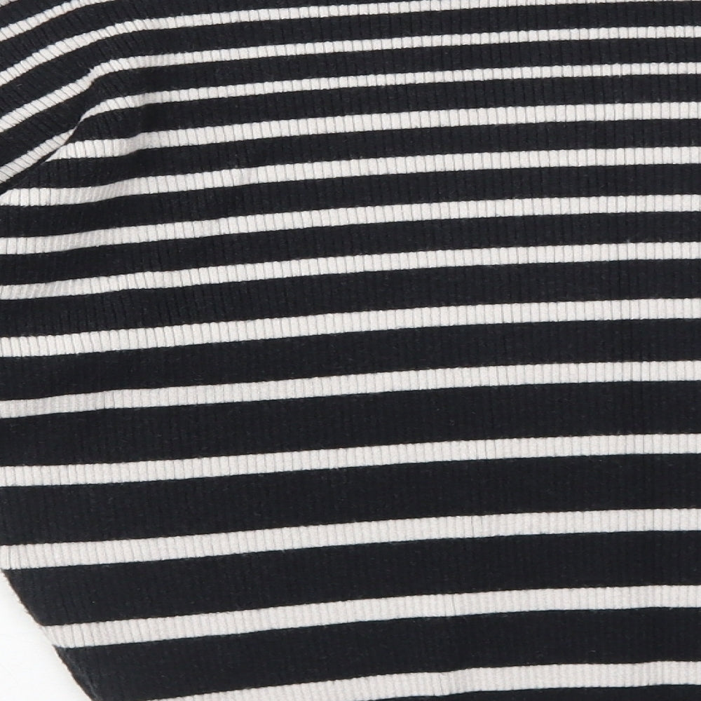 F&F Womens Black Round Neck Striped Viscose Pullover Jumper Size 12