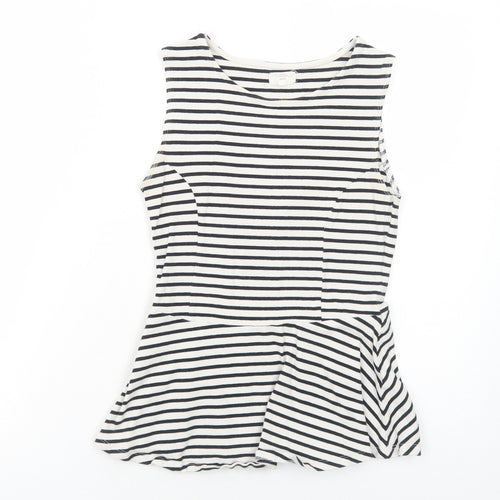 New Look Womens White Striped Viscose Basic Tank Size 10 Round Neck