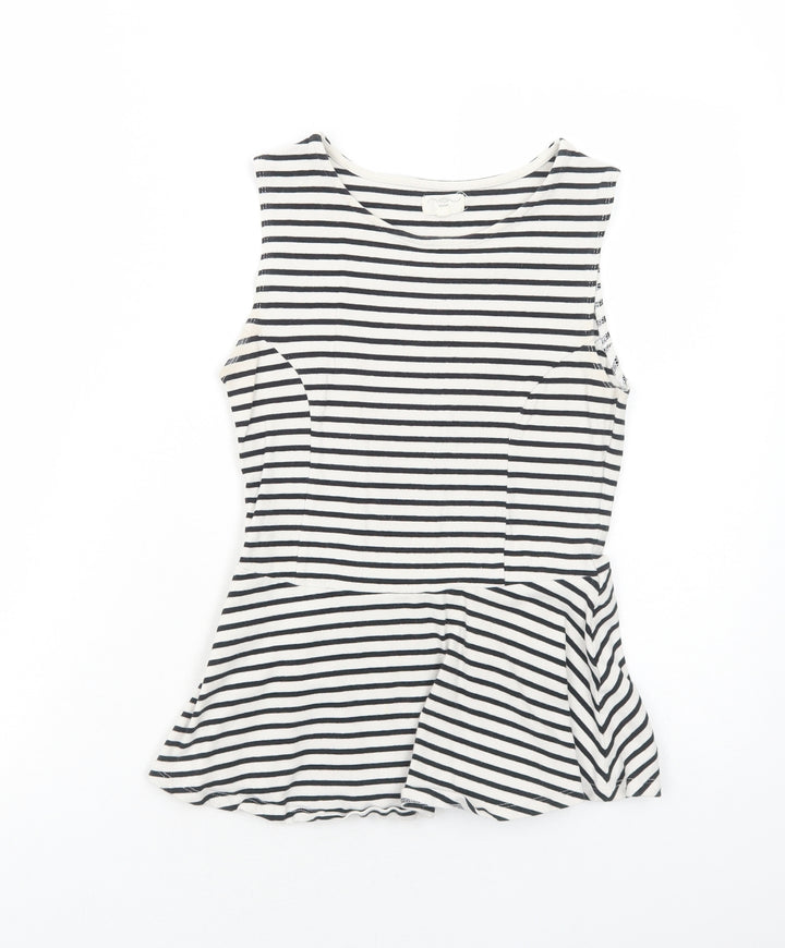 New Look Womens White Striped Viscose Basic Tank Size 10 Round Neck