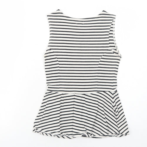 New Look Womens White Striped Viscose Basic Tank Size 10 Round Neck