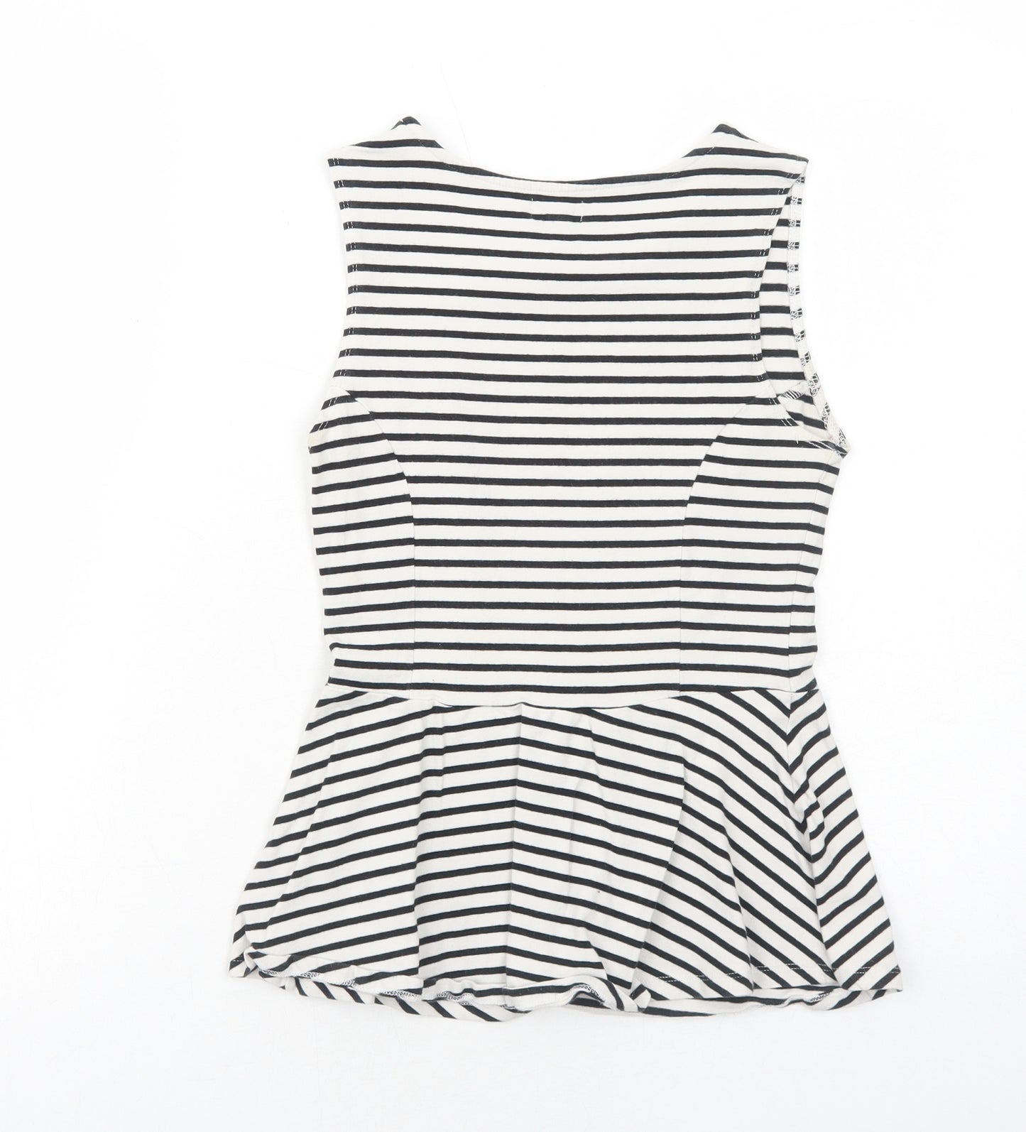 New Look Womens White Striped Viscose Basic Tank Size 10 Round Neck
