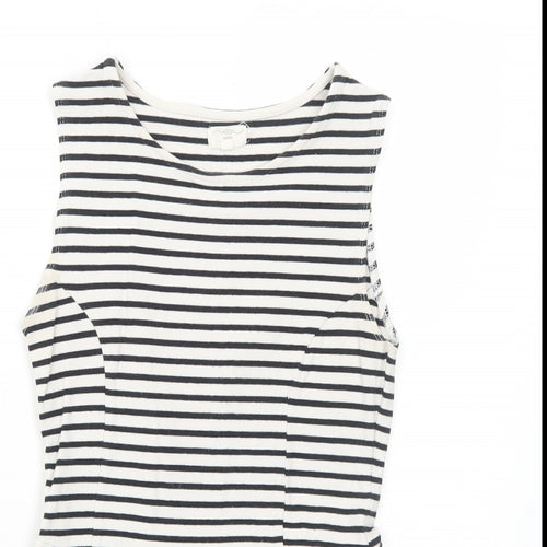 New Look Womens White Striped Viscose Basic Tank Size 10 Round Neck
