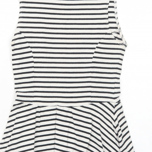 New Look Womens White Striped Viscose Basic Tank Size 10 Round Neck