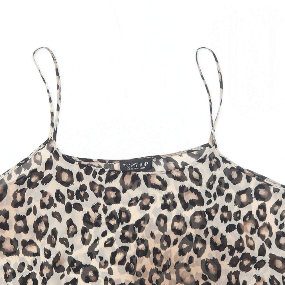Topshop Womens Brown Animal Print Polyester Basic Tank Size 14 Round Neck - Leopard Pattern