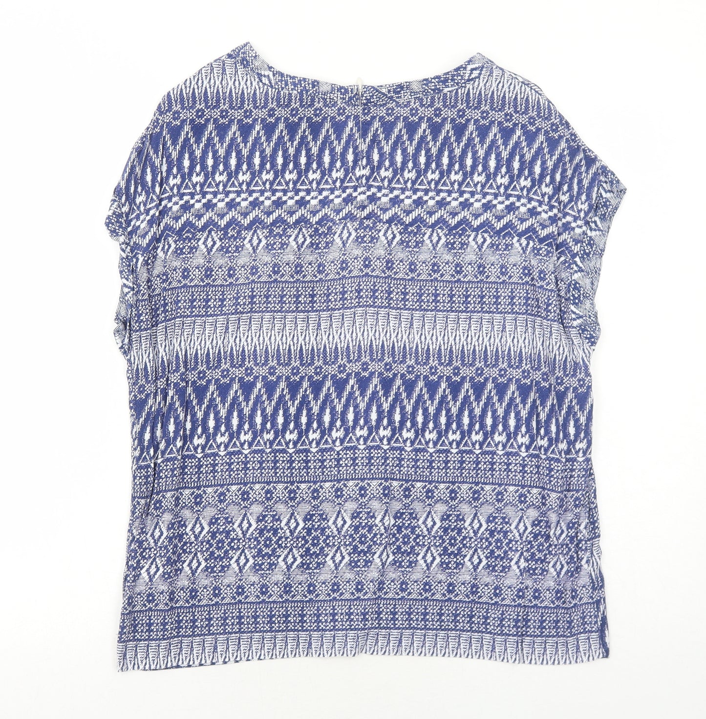 NEXT Womens Blue Geometric Polyester Basic T-Shirt Size 12 Round Neck