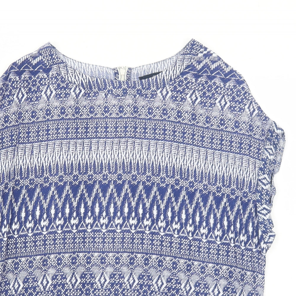 NEXT Womens Blue Geometric Polyester Basic T-Shirt Size 12 Round Neck