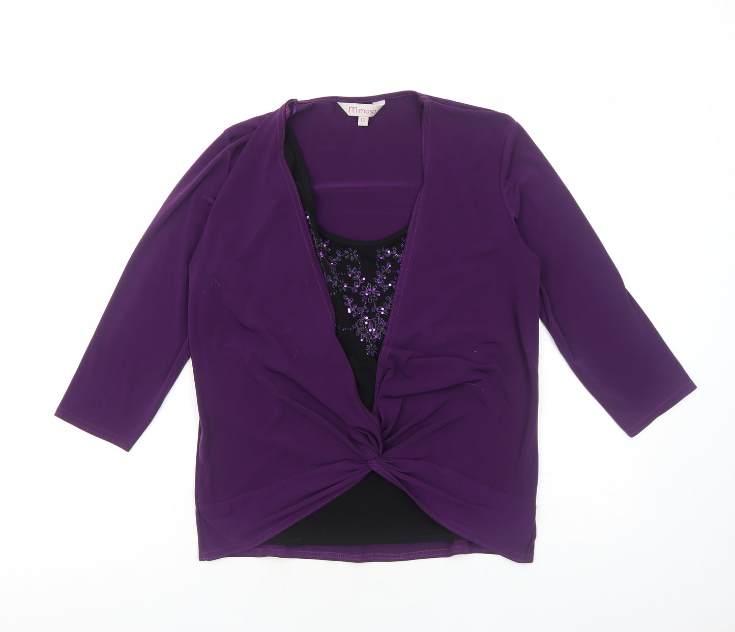 Mimosa Womens Purple Polyester Basic Blouse Size 12 Scoop Neck