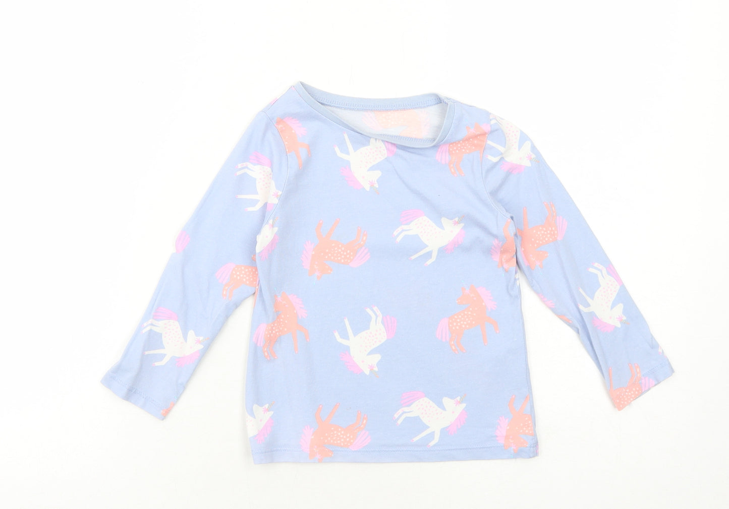 George Girls Blue Geometric Cotton Basic T-Shirt Size 3-4 Years Round Neck Pullover - Unicorn