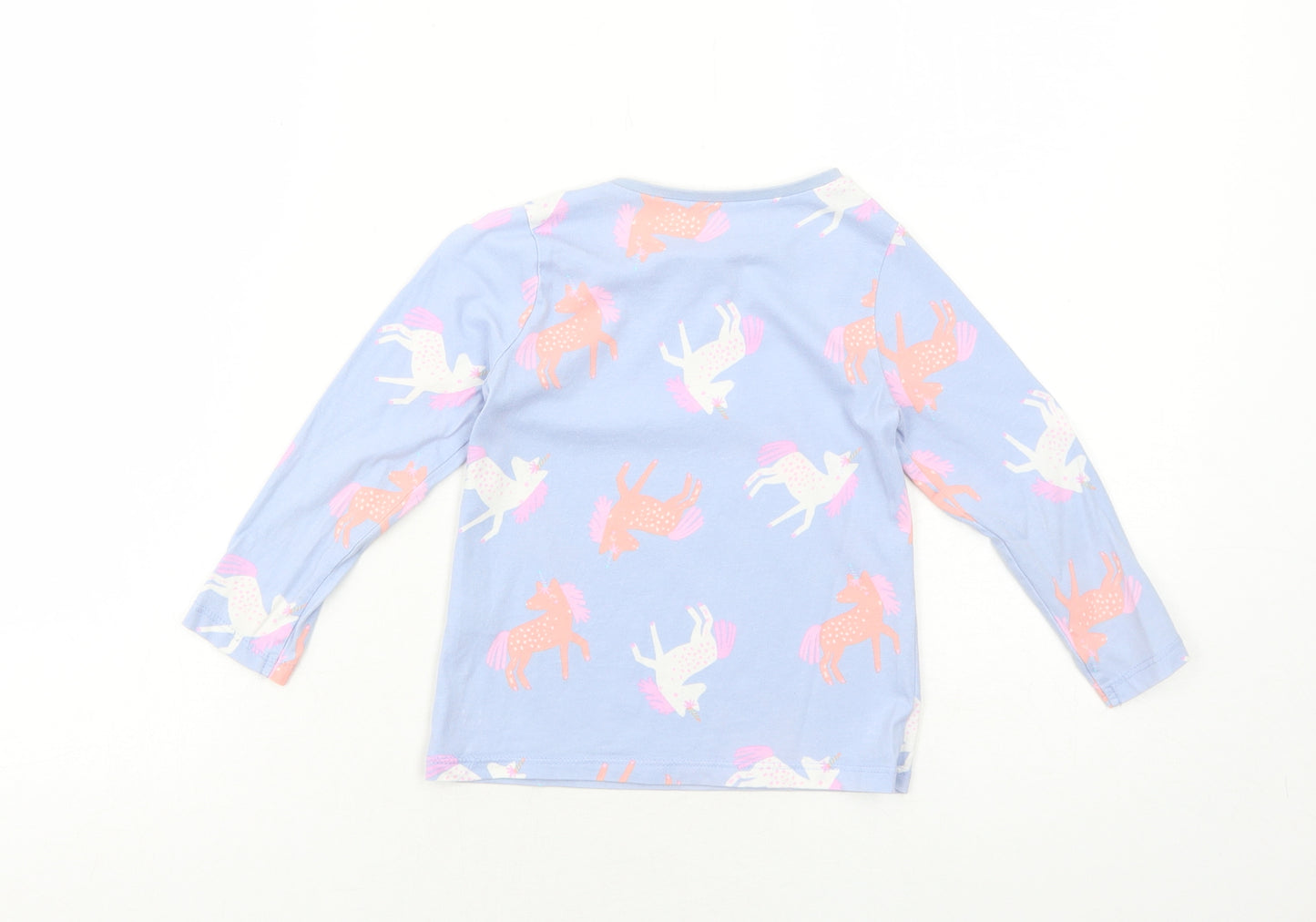 George Girls Blue Geometric Cotton Basic T-Shirt Size 3-4 Years Round Neck Pullover - Unicorn
