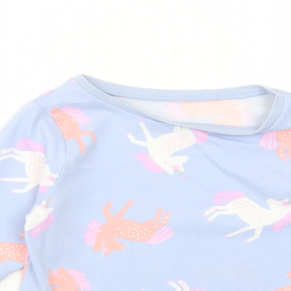George Girls Blue Geometric Cotton Basic T-Shirt Size 3-4 Years Round Neck Pullover - Unicorn