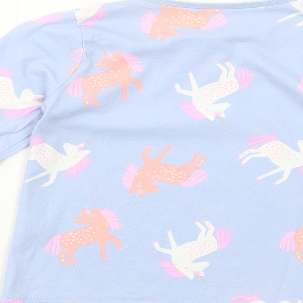 George Girls Blue Geometric Cotton Basic T-Shirt Size 3-4 Years Round Neck Pullover - Unicorn