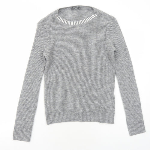 Primark Womens Grey Round Neck Acrylic Pullover Jumper Size S