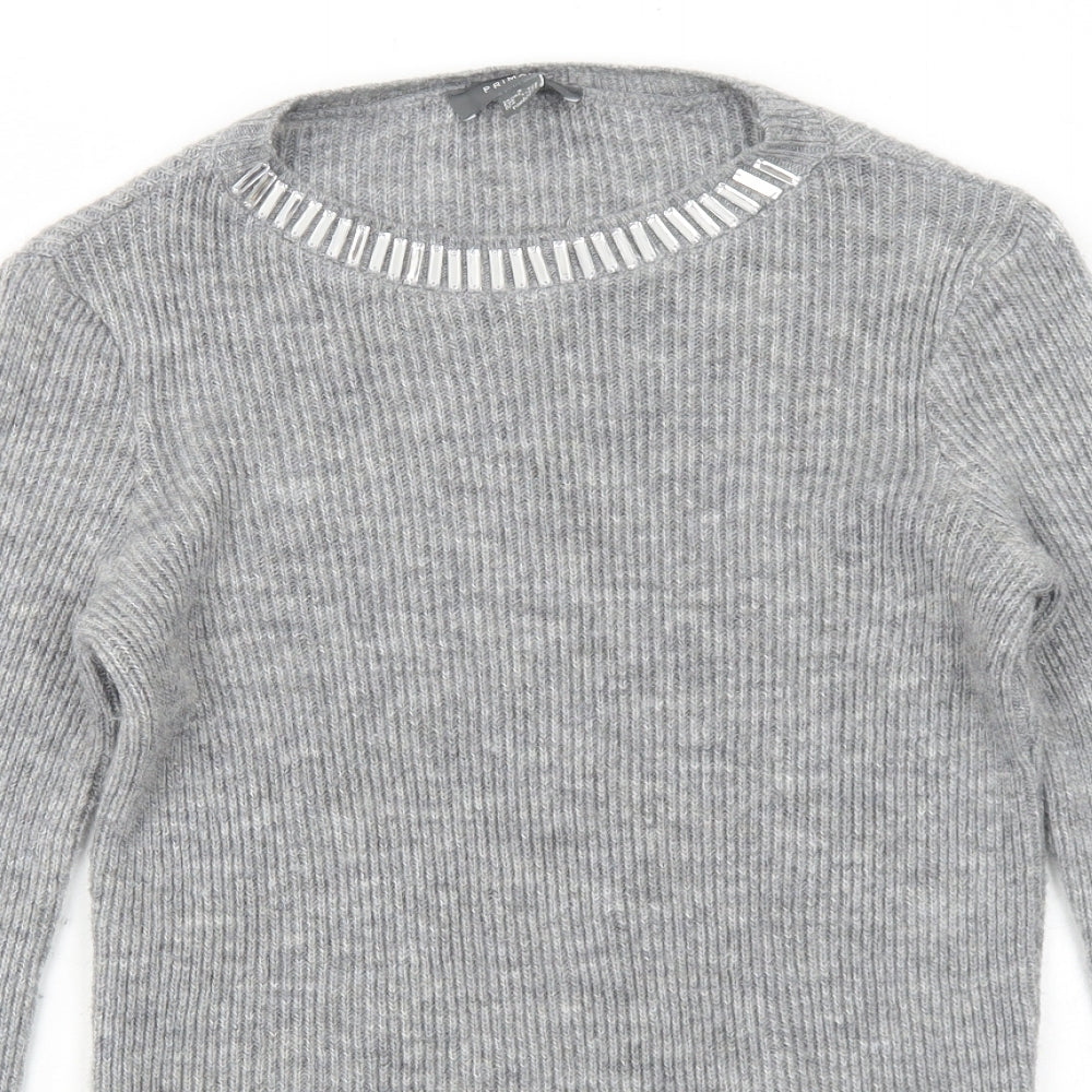 Primark Womens Grey Round Neck Acrylic Pullover Jumper Size S