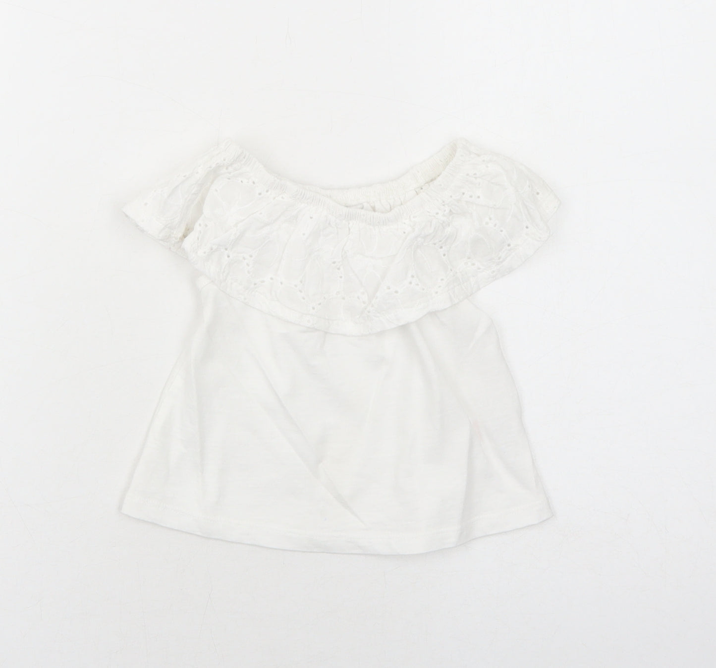 M&Co Girls White Cotton Basic Blouse Size 4-5 Years Off the Shoulder Pullover