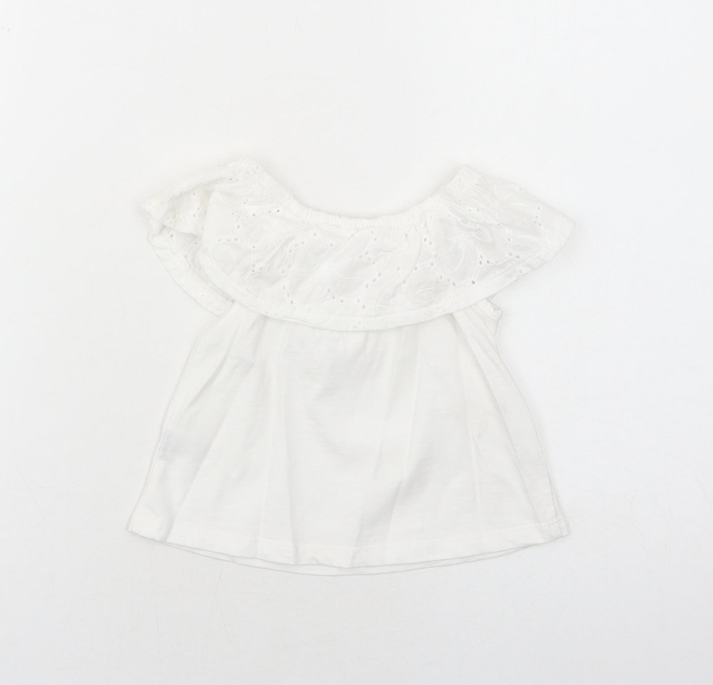 M&Co Girls White Cotton Basic Blouse Size 4-5 Years Off the Shoulder Pullover