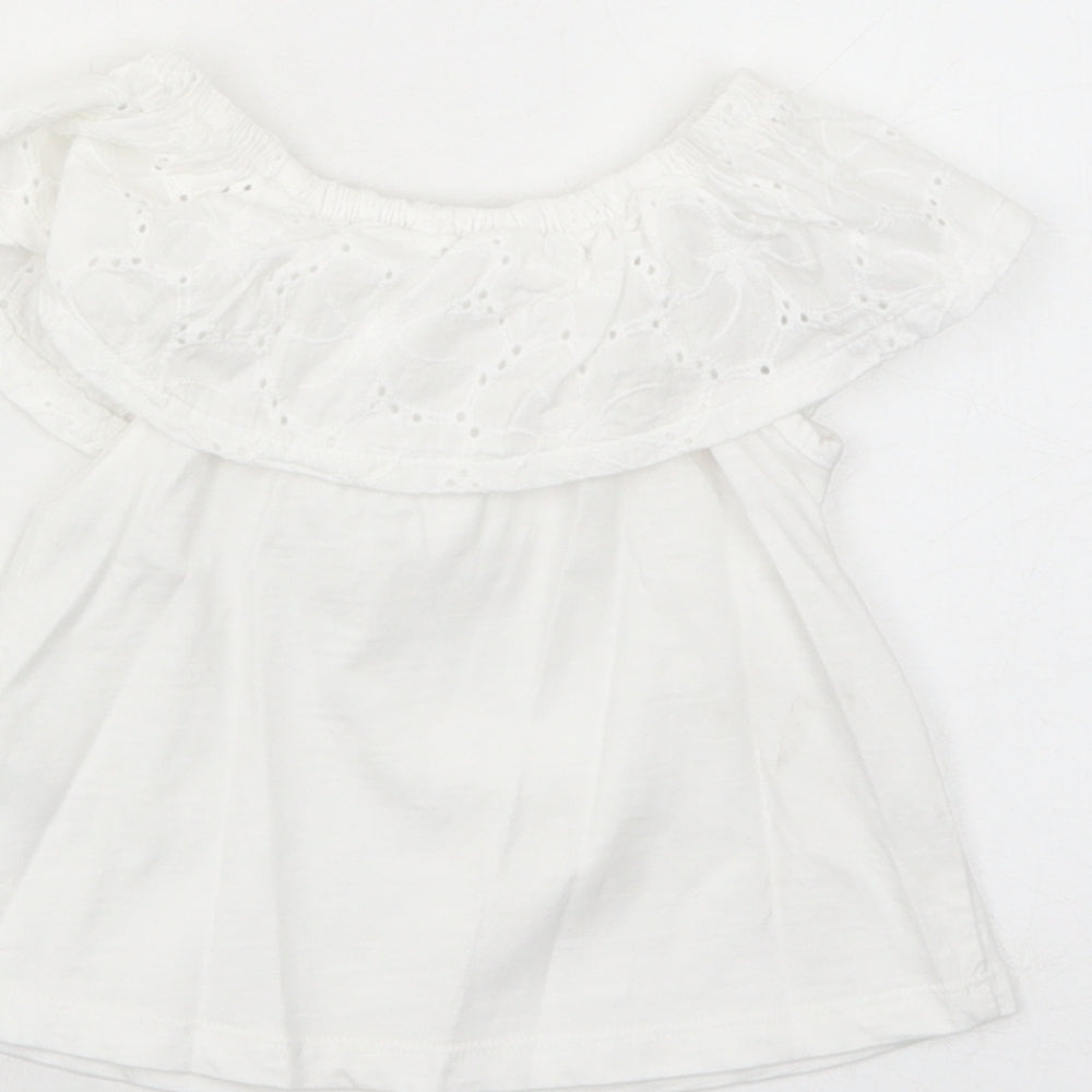 M&Co Girls White Cotton Basic Blouse Size 4-5 Years Off the Shoulder Pullover