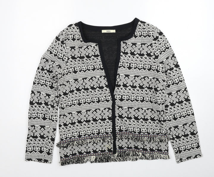 Oasis Womens Black V-Neck Geometric Cotton Cardigan Jumper Size S