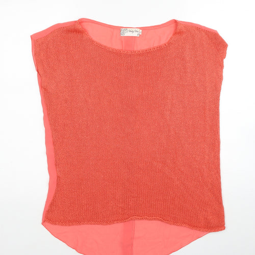 Voulez-Vous Womens Pink Acrylic Basic Tank Size M Round Neck