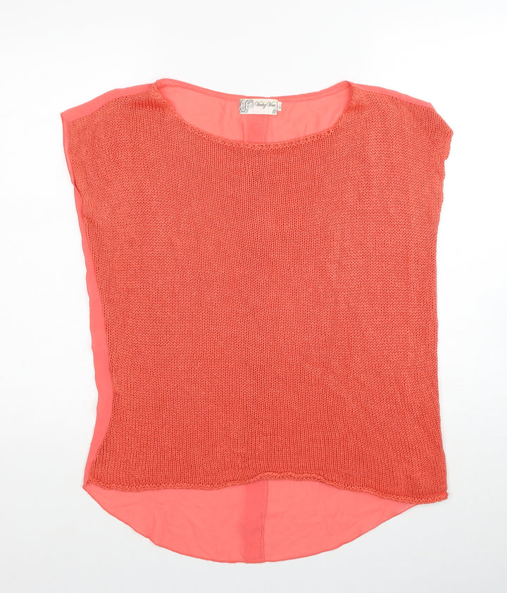 Voulez-Vous Womens Pink Acrylic Basic Tank Size M Round Neck