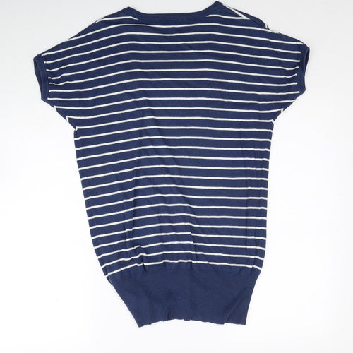 Marks and Spencer Womens Blue V-Neck Striped Acrylic Cardigan Jumper Size 10