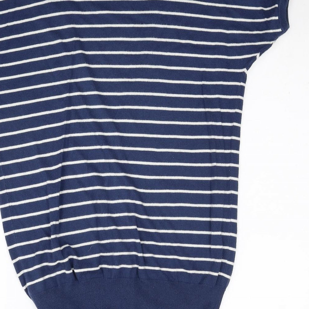 Marks and Spencer Womens Blue V-Neck Striped Acrylic Cardigan Jumper Size 10