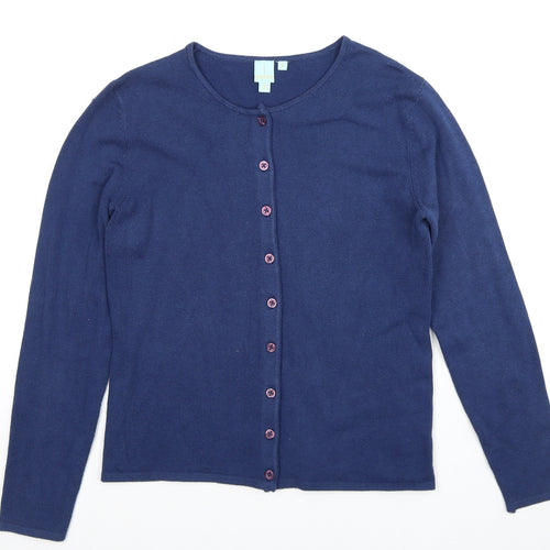 Shu Shu Womens Blue Round Neck Acrylic Cardigan Jumper Size S