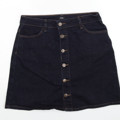 F&F Womens Blue Cotton A-Line Skirt Size 8 Button