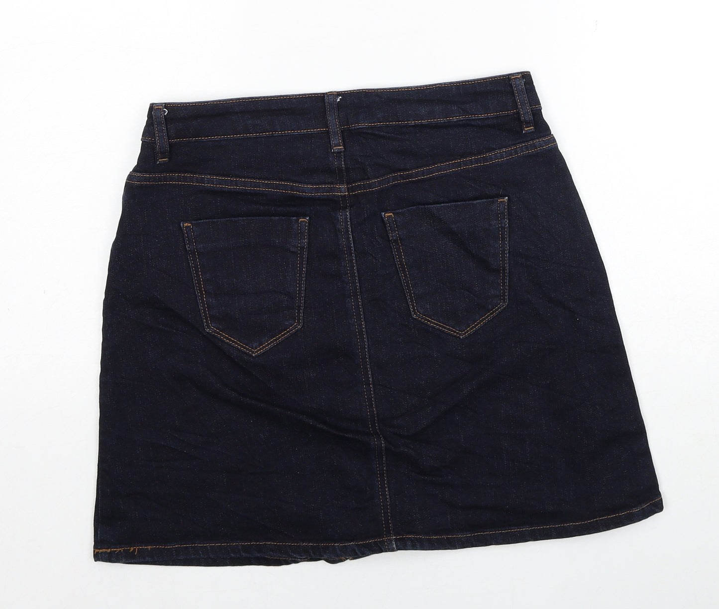 F&F Womens Blue Cotton A-Line Skirt Size 8 Button