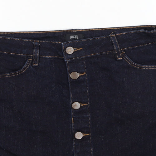 F&F Womens Blue Cotton A-Line Skirt Size 8 Button