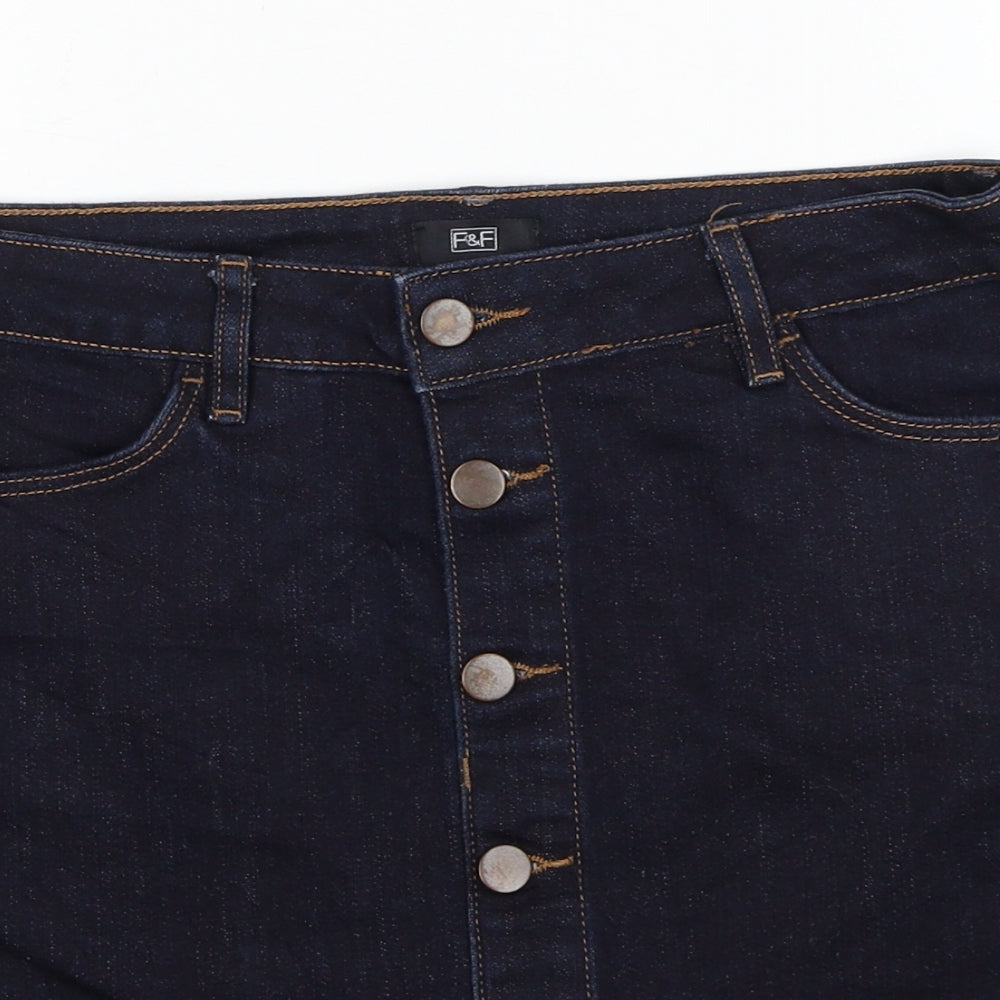 F&F Womens Blue Cotton A-Line Skirt Size 8 Button