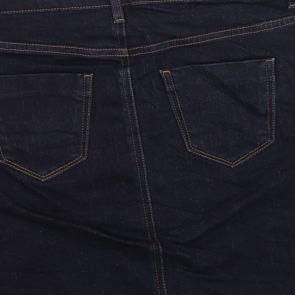 F&F Womens Blue Cotton A-Line Skirt Size 8 Button